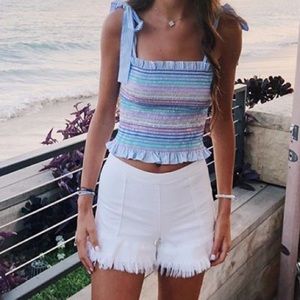 BlankNYC White Denim Peplum Fringe Lenox Shorts 27